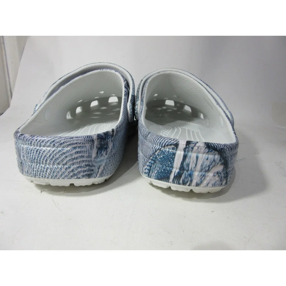 Crocs Classic Clog Mens Size 13 Blue Denim Print Distressed Aesthetic Strap